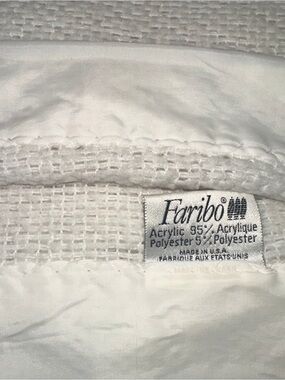 Vintage Off White Faribo Blanket Satin Trim Acrylic Waffle Weave 96x82 Queen
